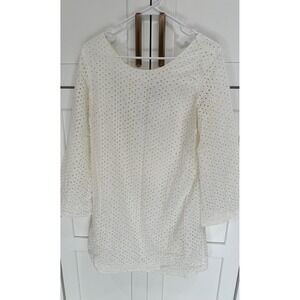 Heyton Eyelet Lace Dress White 3/4 Sleeve Button Front‎ Size M